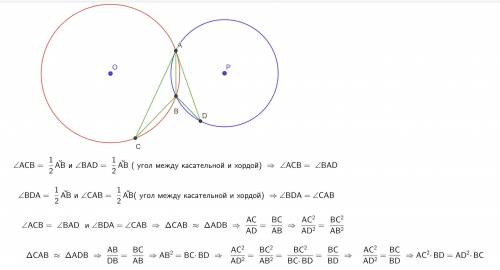 Две окружности пересекаются в точках а и в. через точку а проведены отрезки ас и аd, каждый из котор