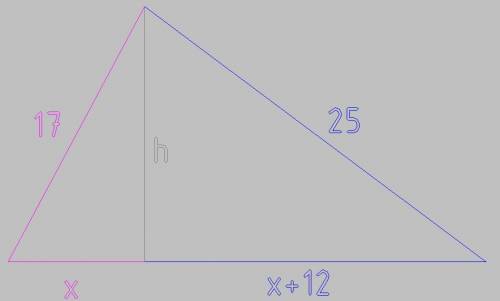 Две стороны треугольника равны 17 см и 25 см. высота, проведенная к третьей стороне делит его на отр