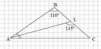 Втреугольнике abc проведена биссектриса al. угол abc равен 110°, угол alc равен 135°. найдите угол b