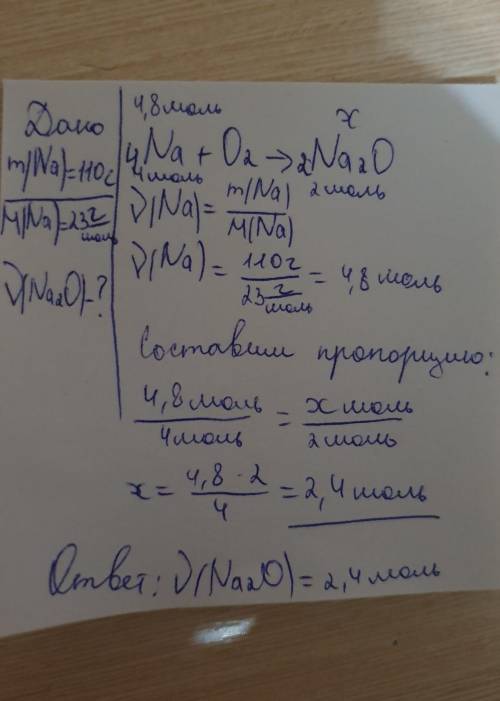 Умоляю, завтра 1 уроком, а я не могу решить : определите, какое количество вещества оксида натрия по