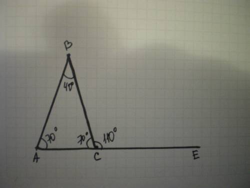Зовнішній кут при основі рівнобедреного трикутника дорівнює 110 градусів. знайдіть внутрішній кут пр