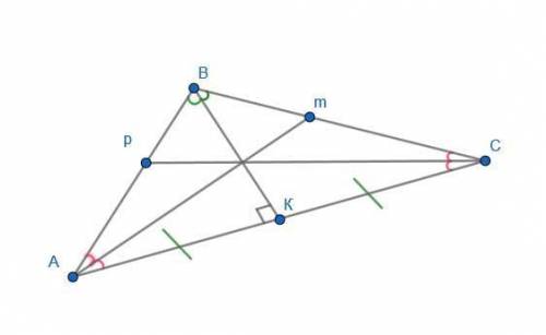 Биссектриса bk треугольника abc делит сторону ac пополам. найдите длину биссектрисы am, если длина б
