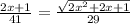 \frac{2x+1}{41}=\frac{\sqrt{2x^{2}+2x+1}}{29}