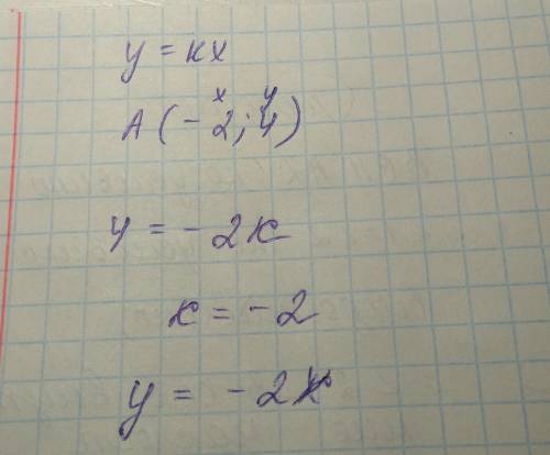 Задайте формулой прямую пропорциональность, график которой проходит через точку a(-2 ; 4).a. y = -12