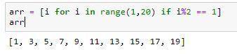 Phyton. Составьте программу заполнения массива числами: 1,3,5,7,9,11,13,15,17,19. Без использования