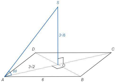 Сторона квадрата ABCD равна 6 см. Через точку O пересечения диагоналей квадрата проведена прямая SO,