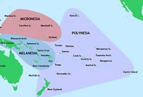 Проведите границы трех регионов океании. Подпишите их названия и самые большие острова в их составе.