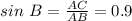 sin~B= \frac{AC}{AB} = 0.9