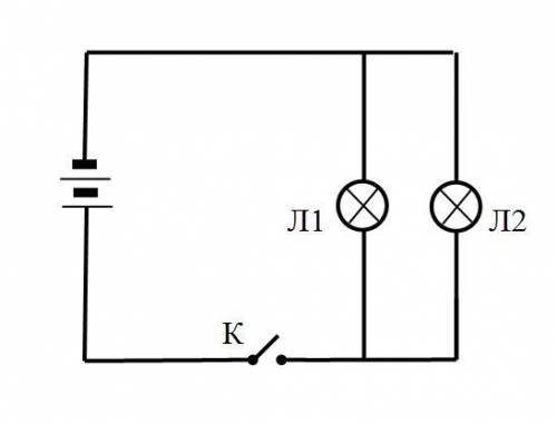2. Накресліть схему приєднання двох лампочок до гальванічного елемента так, щоб перегорання однієї н