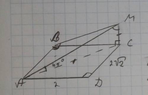 Через вершину С прямокутника АВСD проведено перпендикуляр МС до площини прямокутника. Кут між прямою
