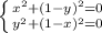 \left \{ {{{x^{2}+(1-y)^{2}=0 \atop {y^{2}+(1-x)^{2}=0 \right.