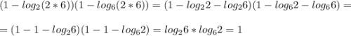 (1 - log_2(2*6))(1-log_6(2*6))=(1-log_22-log_26)(1-log_62-log_66)=\\\\=(1-1-log_26)(1-1-log_62)=log_26*log_62=1