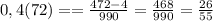 0,4(72)==\frac{472-4}{990}=\frac{468}{990}=\frac{26}{55}