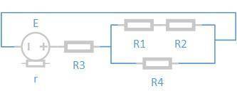 Цепь (рис. 2) собрана из четырёх резисторов сопротивлениями R1=2 Ом, R2=4 Ом, R3=2 Ом и R4=3 Ом, клю