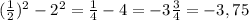 (\frac{1}{2} )^2-2^2=\frac{1}{4} -4=-3\frac{3}{4} =-3,75
