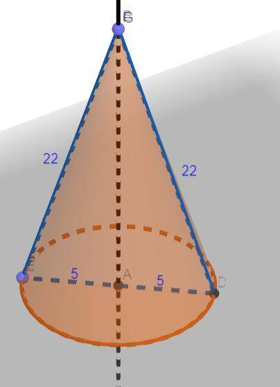 Стороны равнобедренного треугольника равны 10 и 22. Найдите площадь полной поверхности тела, получен
