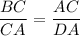 \dfrac{BC}{CA} =\dfrac{AC}{DA}