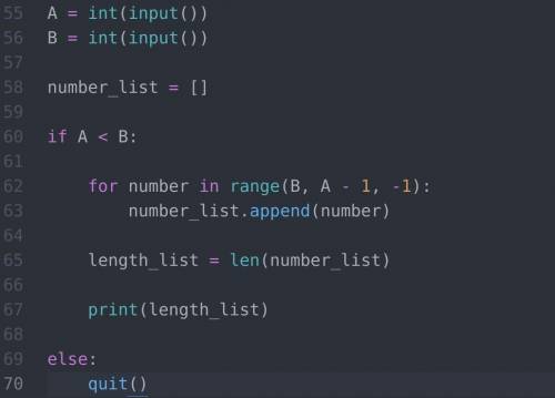 Python ( )Даны два числа А и В (A<B). Вывести в порядке убывания все числа включая А и В. Вывести