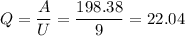 Q = \dfrac{A}{U} = \dfrac{198.38}{9} = 22.04