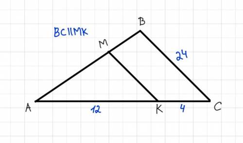 У трикутнику ABC пряма MK, паралельна стороні BC, перетинає сторону AB в точці M, а сторону AC в точ