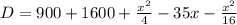 D=900+1600+\frac{x^2}{4} -35x-\frac{x^2}{16}