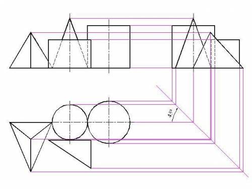 с черчением. По двум видом геометрических тел построить вид слева.
