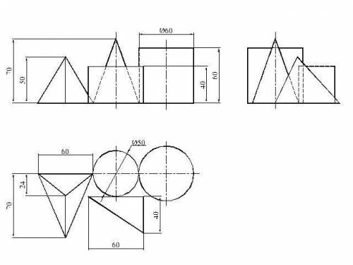 с черчением. По двум видом геометрических тел построить вид слева.