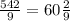 \frac{542}{9} = 60 \frac{2}{9}