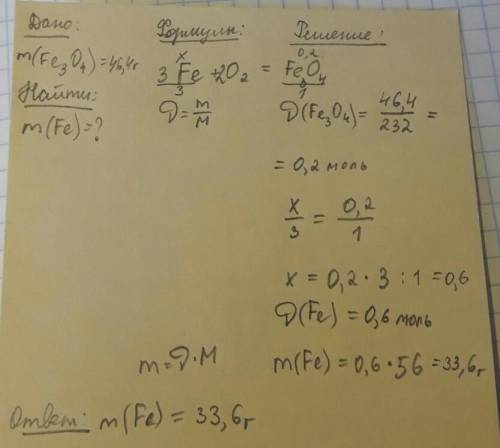 Сколько нужно сжечь железа ,чтобы получить 46,4 грамм Fe3O4​
