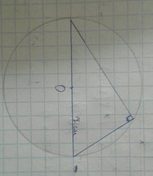 Найдите вписанный угол окружности с центром О и радиусом 7 см если он опирается на диаметр окружност