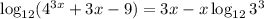 \log_{12}(4^{3x} + 3x - 9) = 3x - x\log_{12}3^{3}