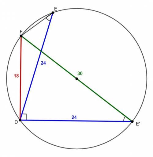 В треугольнике FDE сторона DE=24 см, сторона FD=18 см,sin E=0,6. Найдите синус угла F​
