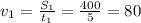 v_1=\frac{S_1}{t_1} =\frac{400}{5} =80