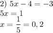 2) \ 5x - 4 = -3\\5x = 1\\x = \dfrac{1}{5} = 0,2