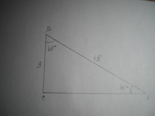 В прямоугольном треугольнике ABC, изображённом на рисунке, угол A в два раза меньше угла B, а гипоте