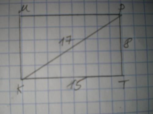 Діагональ прямокутника дорівнює 17 см, а одна з його сторін - 8 см. Знайдіть площу прямокутника.