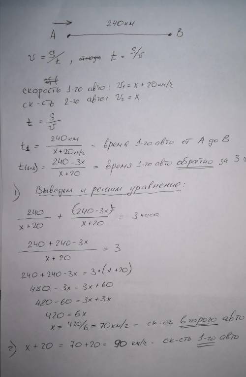 Из пункта а в пункт б , расстояние между которыми ровно 240 км , одновременно выехали два автомобиля