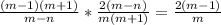 \frac{(m-1)(m+1)}{m-n} * \frac{2(m-n)}{m(m+1)} = \frac{2(m-1)}{m}