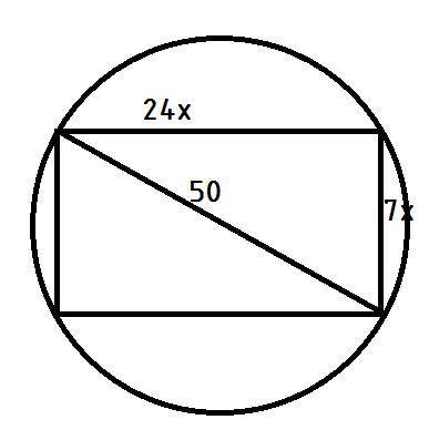 Стороны прямоугольника вписанного в окружность относятся как 7:24. Радиус окружности 50 см, найти ст