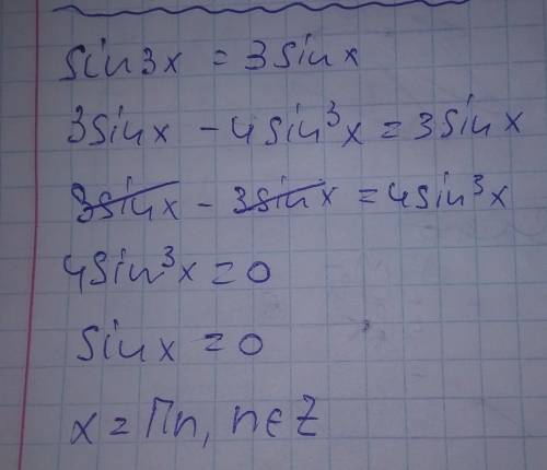 Решите уравнениеsin3x=3sinx​
