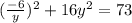 (\frac{-6}{y} )^2+16y^2=73