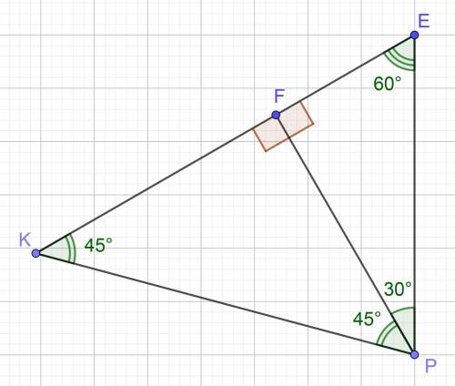 СКОРЕЕ В треугольнике KPE сторона PE=6. На стороне KE отмечена точка F так, что PF=KF=3√3, FE=3 . На