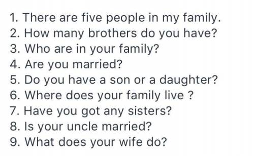 1.my family people in There five are 2.you have?many do brothers How 3.are your in Who family? 4.yo