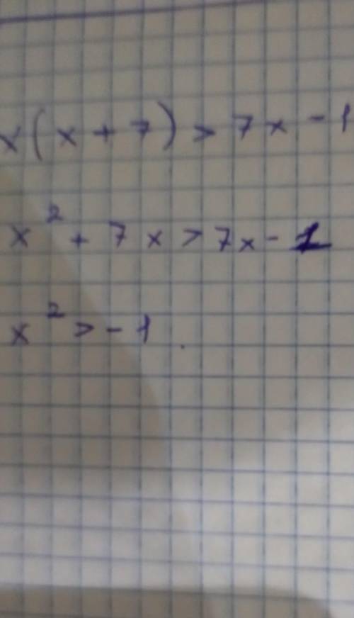 Докажите неравенства x(x+7)>7x-1