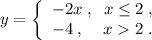 y=\left\{\begin{array}{l}-2x\; ,\; \; x\leq 2\; ,\\-4\; ,\; \; \; \; x2\; .\end{array}\right