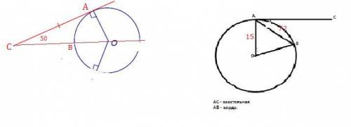 1) Через точку С, лежащую вне окружности с центром в точке О, проведена касательная АС к этой окружн