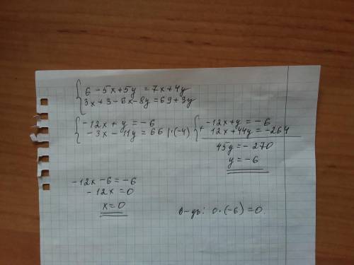 Даю всё что есть Розв'яжіть систему рівнянь:( 6 – 5(х - у) = 7х + 4у(3(х + 1) — (6х +8y) = 69 +3yУ в