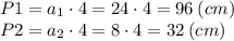 P1 = a_1\cdot 4 = 24\cdot 4 = 96 \:(cm)\\P2 = a_2\cdot4 = 8\cdot 4 = 32 \:(cm)