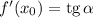 f'(x_{0}) = \text{tg} \, \alpha