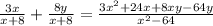 \frac{3x}{x + 8} + \frac{8y}{x + 8} = \frac{ {3x}^{2} + 24x + 8xy - 64y }{ {x}^{2} - 64}